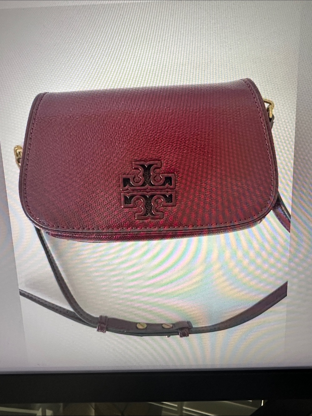 Tory Burch Burgundy Britten Small Crossbody with Logo